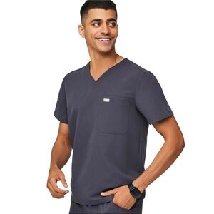 Figs Leon Scrub Top Mens Small Gray Three Pocket